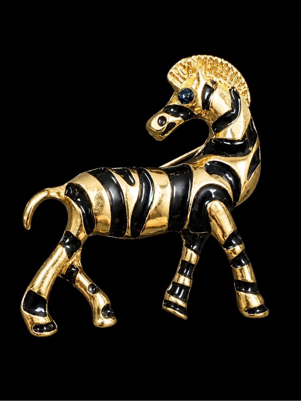 Gold and Black Zebra Horse Brooch - Brand